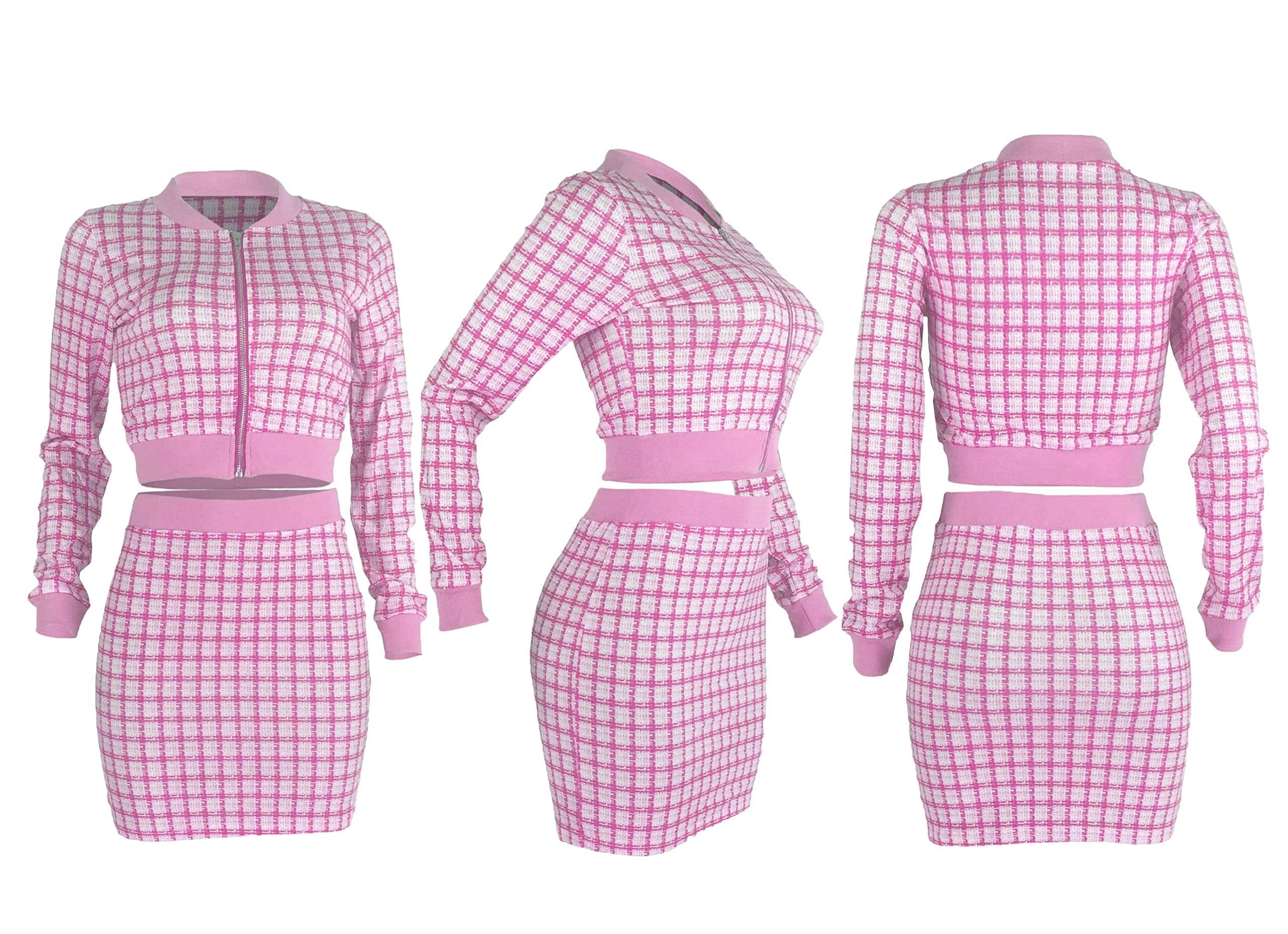 THLAI Women 2 Piece Skirt Set Long Sleeve Jacket Crop Top