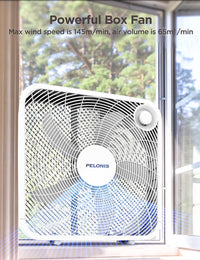 PELONIS 3-Speed Box Fan for Full-Force Circulation with Air Conditioner, White