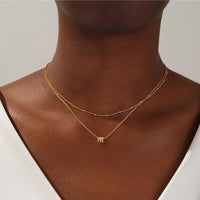 Yoosteel Gold Initial Necklaces for Women, Dainty 14K Gold Plated Layered Initial M Pendant Necklace Tiny Initial Necklace Layered Gold Initial Necklaces for Women Girls Jewelry