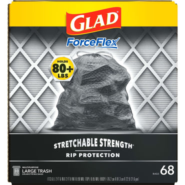 Glad Trash Bags, ForceFlex Large Garbage Bags ‚ 30 Gallon Black Trash Bag ‚ 68 Count (Package May Vary)