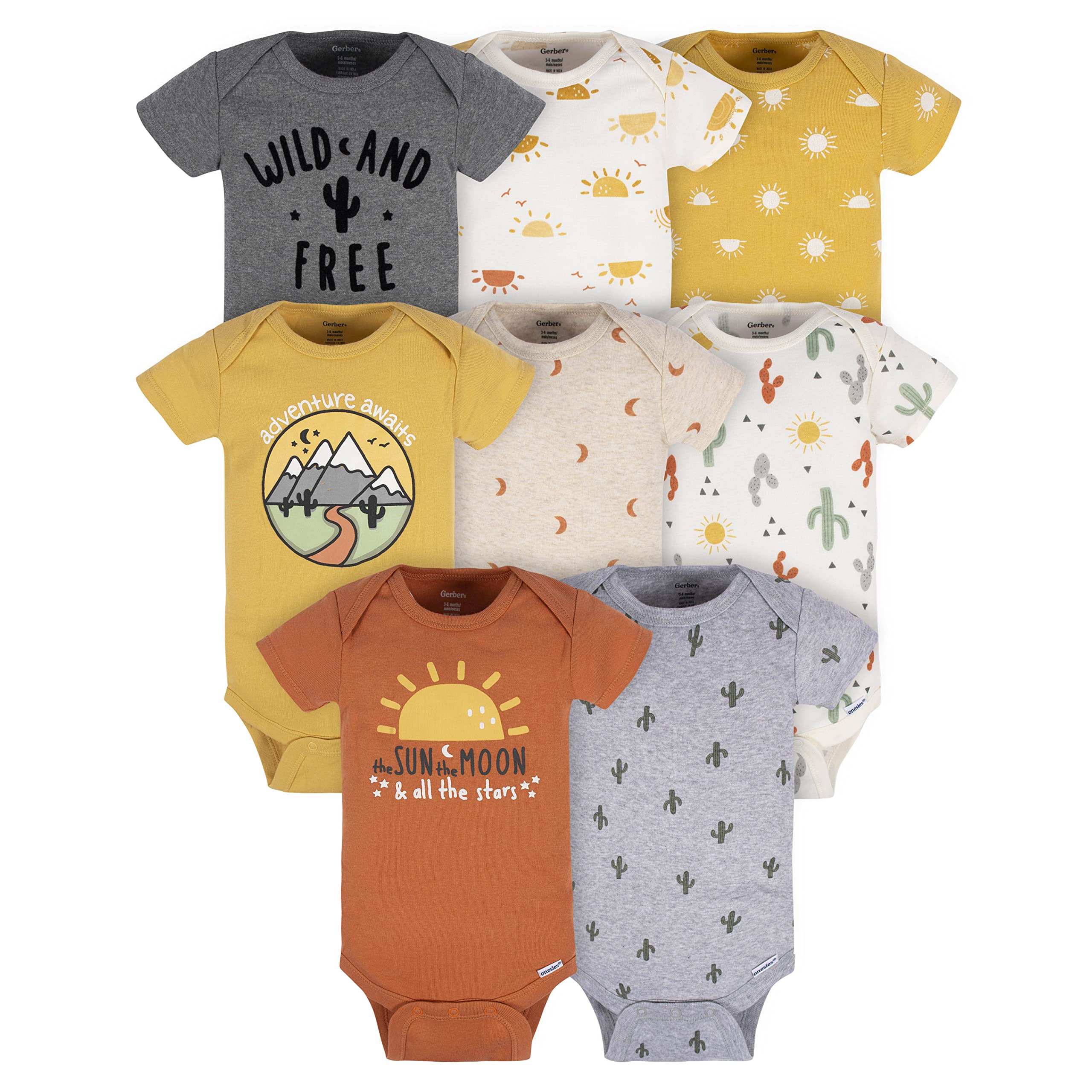 Gerber Baby 8-Pack Short Sleeve Onesies Bodysuits, Southwest, 6-9 Months