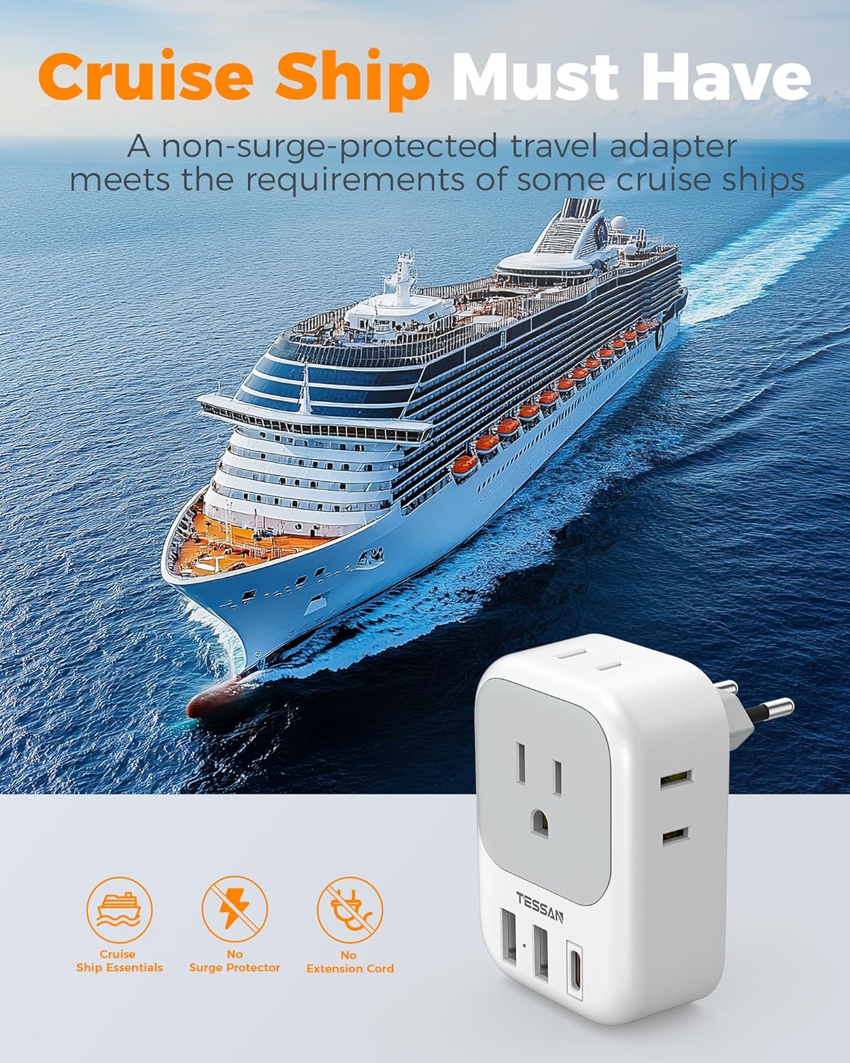 2 Pack European Travel Plug Adapter