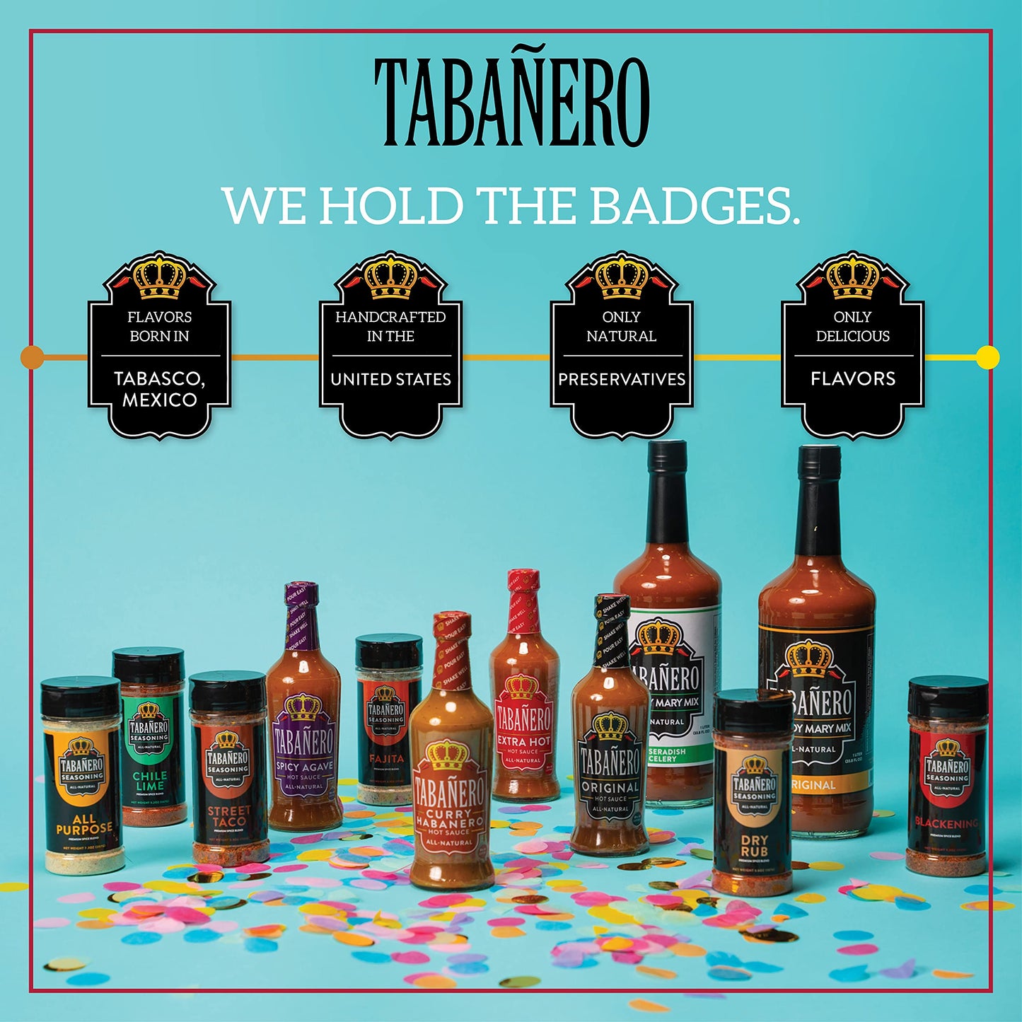 Hot Sauce Gift Sets by Tabañero, Fiesta Gift Set: Original, Extra Hot, Spicy Agave, Curry Habanero, All Natural, Gluten Free, Kosher, Made in the USA, 4 Pack, 8 Oz. Hot Sauce Bottles