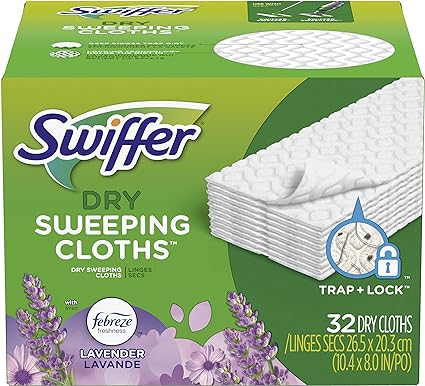 Swiffer Sweeper Dry Sweeping Pad, Multi Surface Refills for Dusters Floor Mop, with Febreze Lavender, 32 count