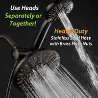 AquaDance 7" Premium High Pressure 3-Way Rainfall Combo with Stainless Steel Hose – Enjoy Luxurious 6-setting Rain Shower Head and Hand Held Shower Separately or Together – Oil Rubbed Bronze Finish