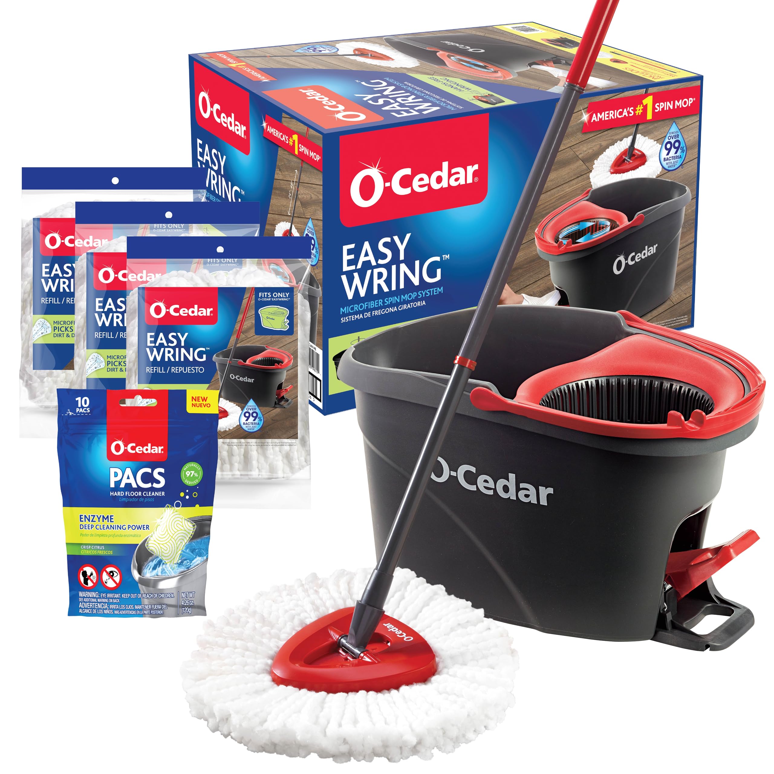 O-Cedar System Easy Wring Spin Mop & Bucket with 3 Extra Refills with Citrus Pac (Variety Pack)