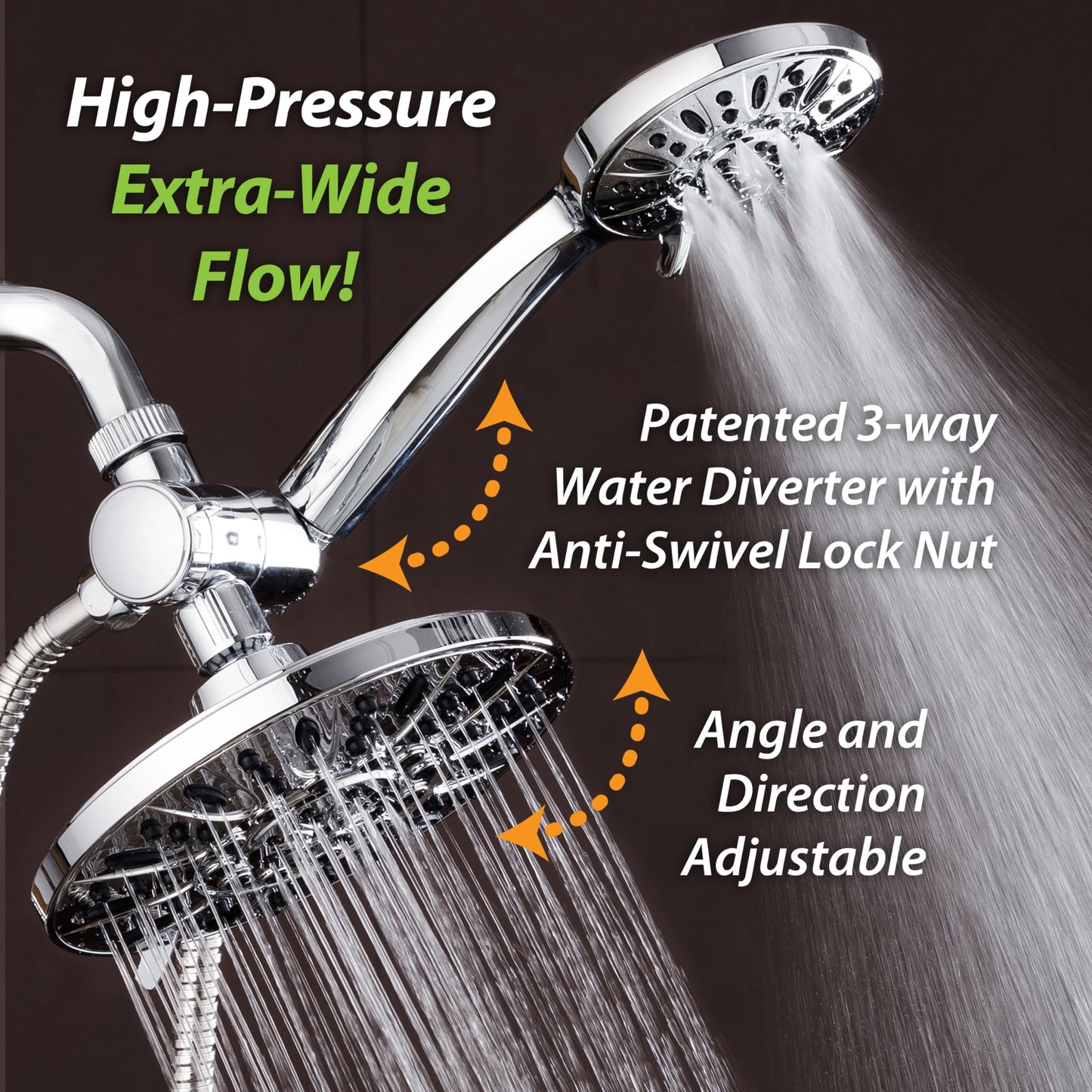 AquaDance for California - 7" Premium High Pressure 3-Way Rainfall Combo for Best of Both Worlds - Enjoy Luxury 6-Setting Rain Showerhead and Hand Held Shower Separately or Together - Chrome Finish