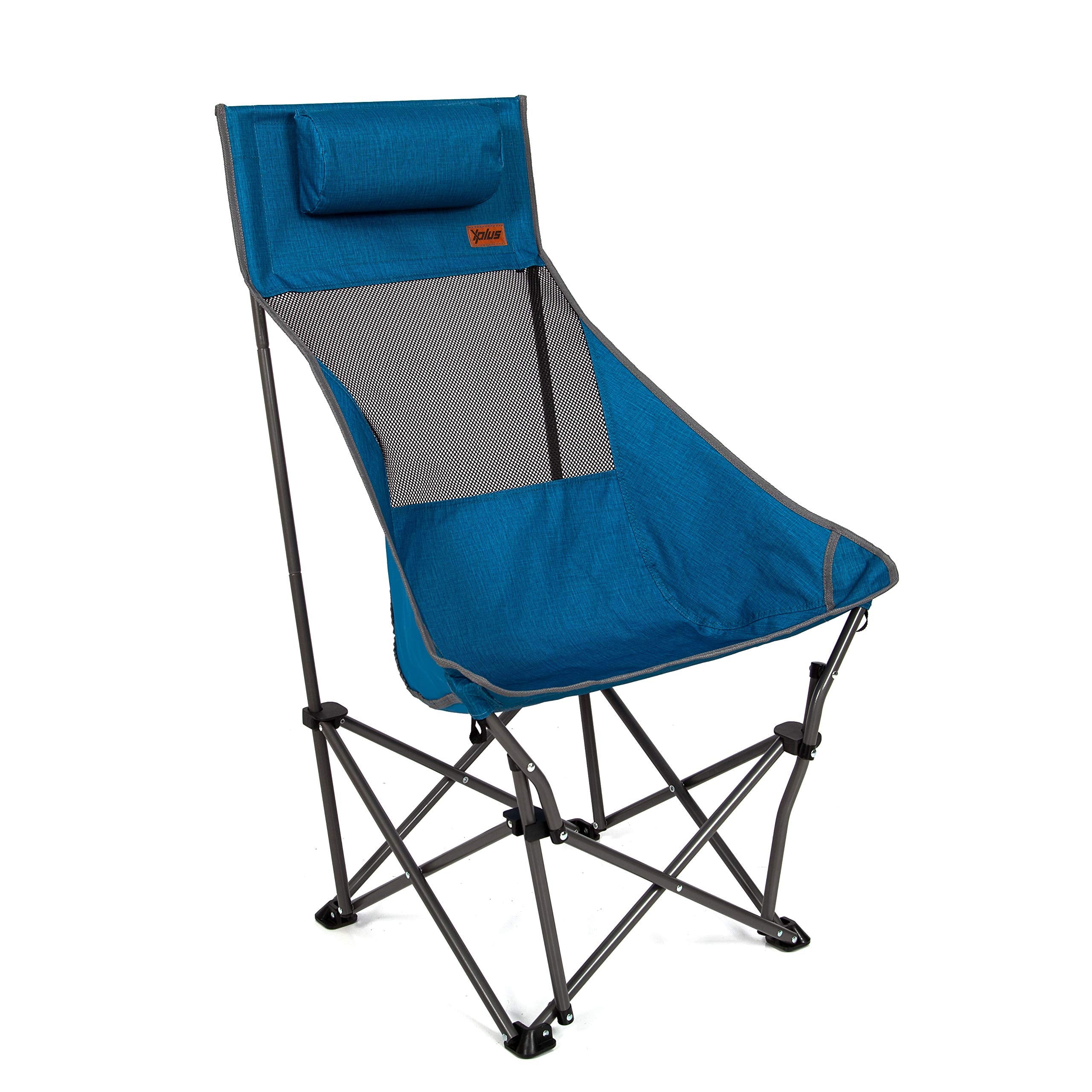 MacSports XP High-Back Folding Camping Chair | Outdoor Back/Lumbar Support, Lightweight (Weighs Under 6lbs), Heavy Duty (Supports 225lbs), for Camping Hiking Gaming Backpacking Sports Hunting (Blue)