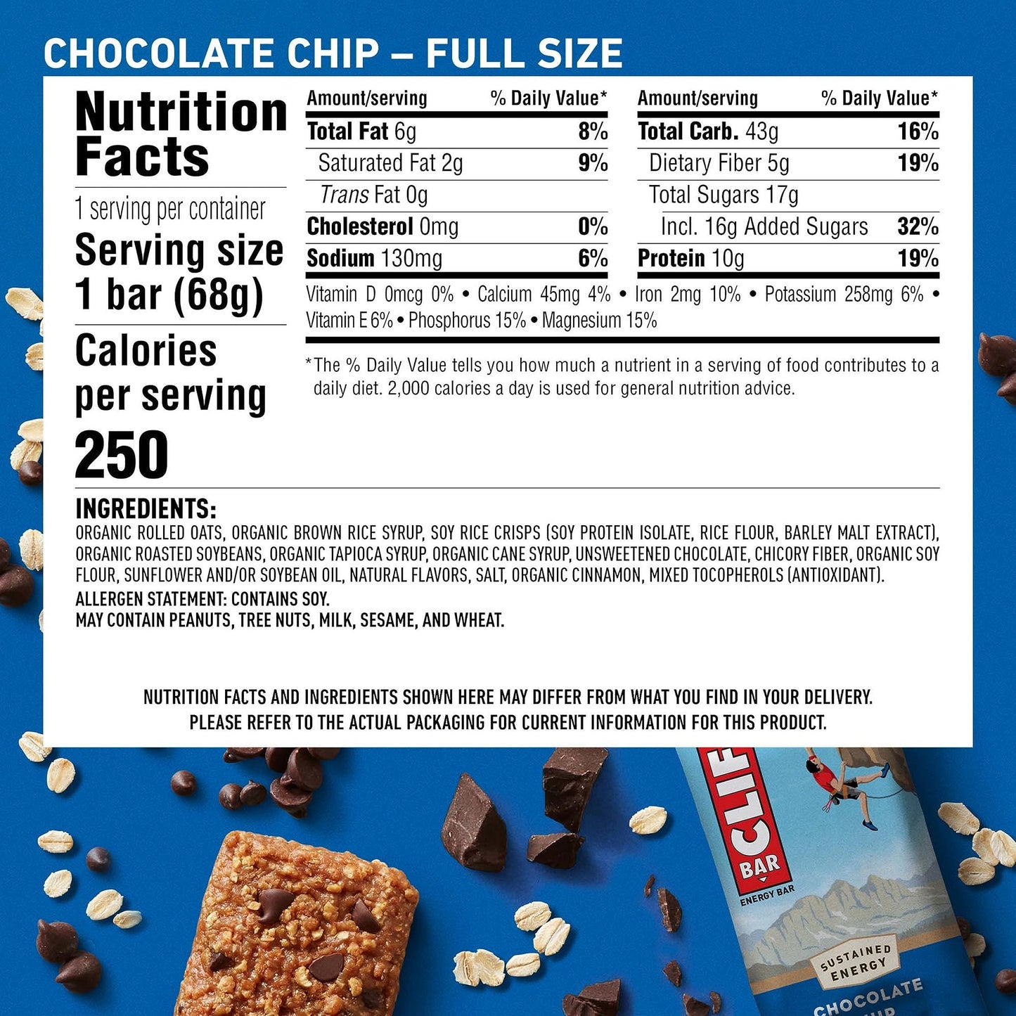 CLIF BAR - Chocolate Chip - Full Size and Mini Energy Bars - Made with Organic Oats - Non-GMO - Plant Based - 2.4 oz. and 0.99 oz. (20 Count)