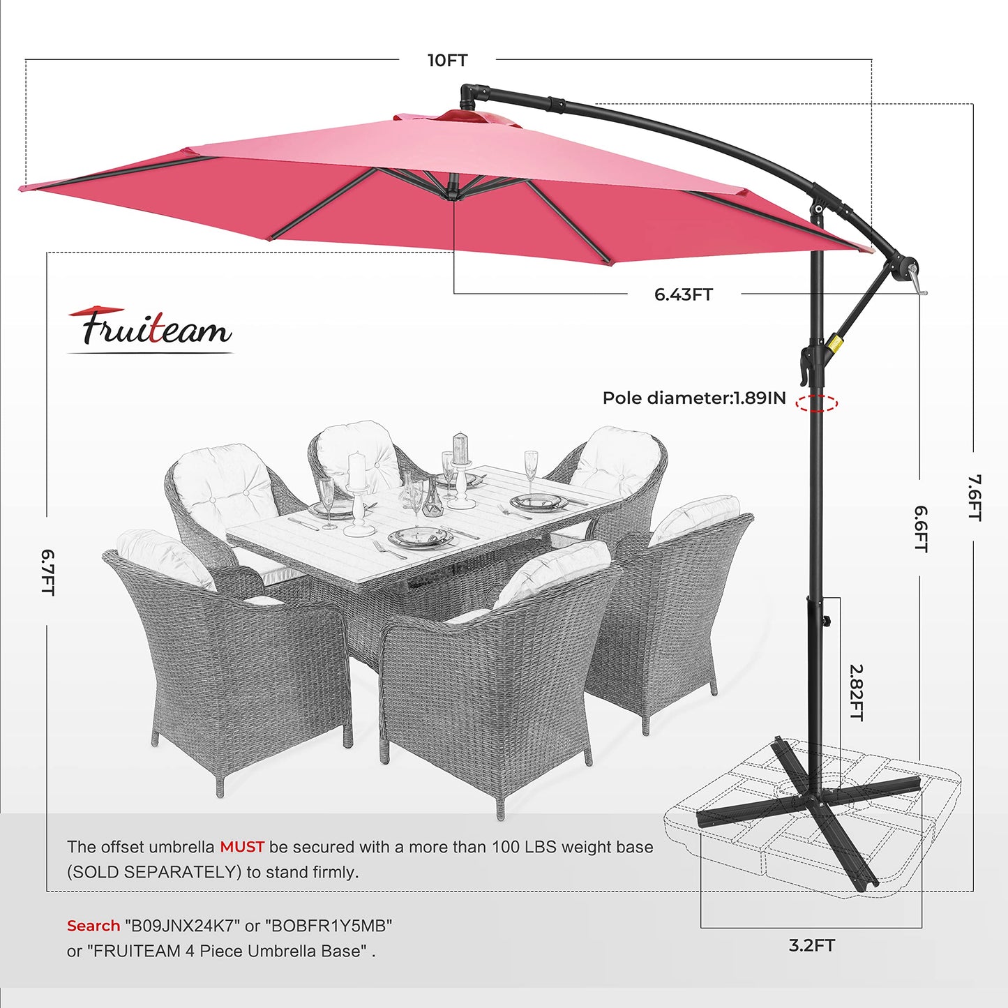 FRUITEAM 10ft Patio Umbrella Fade-resistant Offset Hanging Umbrellas, Large Market Umbrella UV Protection, Outdoor Umbrella with Ventilation for Backyard, Deck, Garden