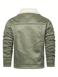 Men's Casual Polyester Jacket with Faux Lining, Solid Color, Long Sleeve, Single Breasted Placket, Non-Stretch Fabric, Regular Length, with Pockets - Daily & Casual Wear, Chilly Weather Apparel | Subtle Embellished Jacket | F