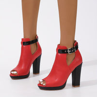 Women's High Heeled Ankle Boots, Peep Toe Cut-out Buckle Strap Block Heels, Fashion Platform Sandals