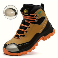 Men's High Top Color Block Steel Toe & Puncture Proof Work Boots, Comfy Non Slip Durable Rubber Sole Lace Up Shoes, Men's Footwear