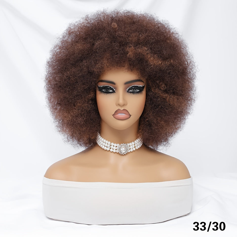 Short Afro Wigs For Women Blonde 10 Inch Afro Curly Wig With Bangs 70s Large Bouncy Soft Synthetic Female Wigs For Party Cosplay