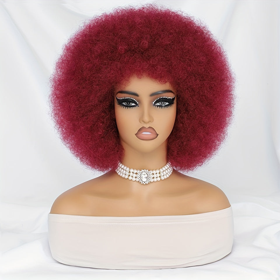 Short Afro Wigs For Women Blonde 10 Inch Afro Curly Wig With Bangs 70s Large Bouncy Soft Synthetic Female Wigs For Party Cosplay