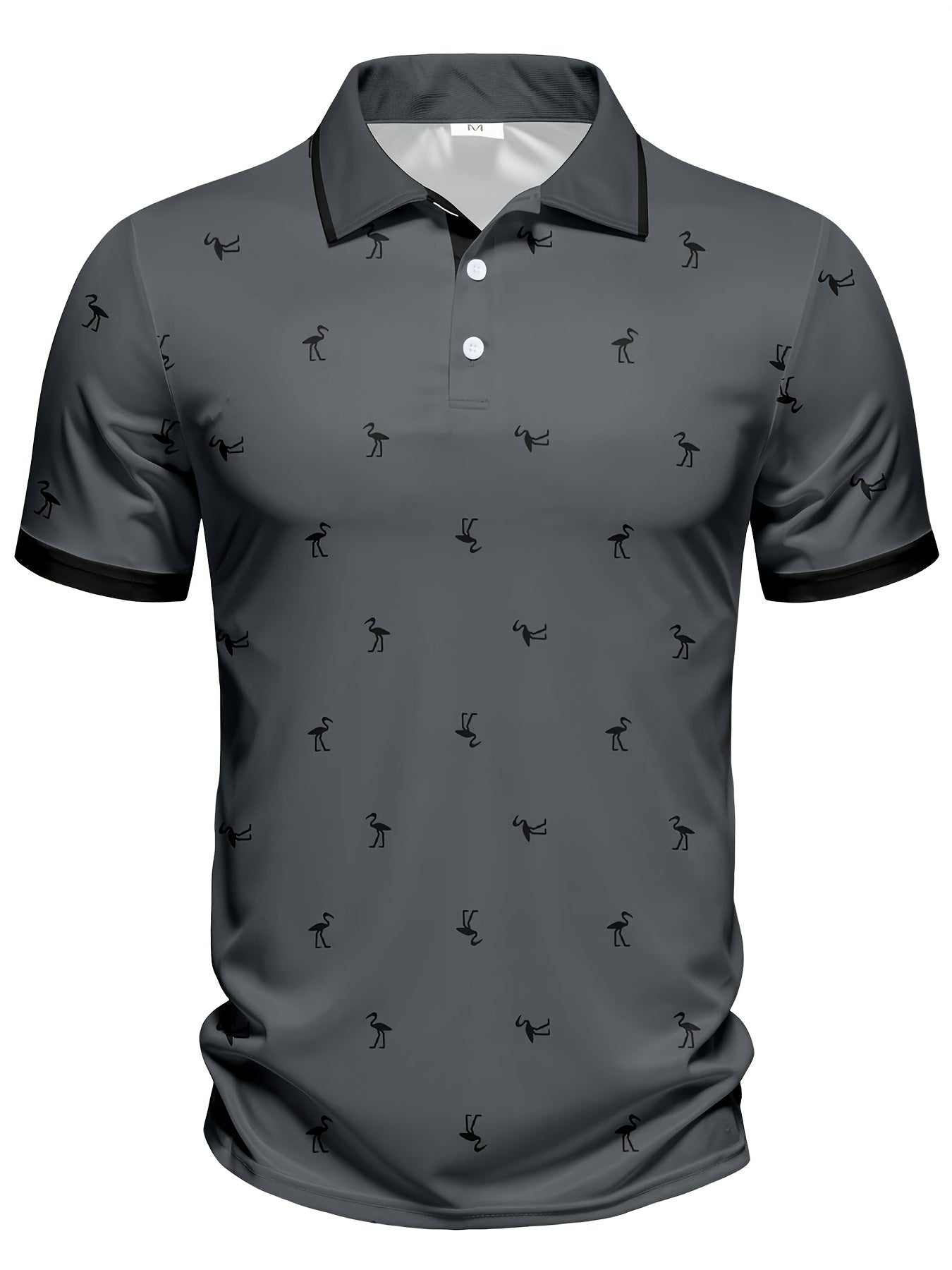 Men's Casual Shirt with Striped Collar & Golf Silhouette Pattern - Vibrant Blue, Breathable Fabric, Machine Washable, Regular Fit for Golf & Leisure Wear, Golf Shirt, Active Lifestyle Apparel, Colorful Casualwear, Durable Cas