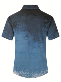 Men's Vibrant Pink to Purple Gradient Short Sleeve Shirt - Lightweight Polyester, Button-Up with Chest Pocket, Ideal for Summer Beach Parties & Casual Wear, Beach Wear