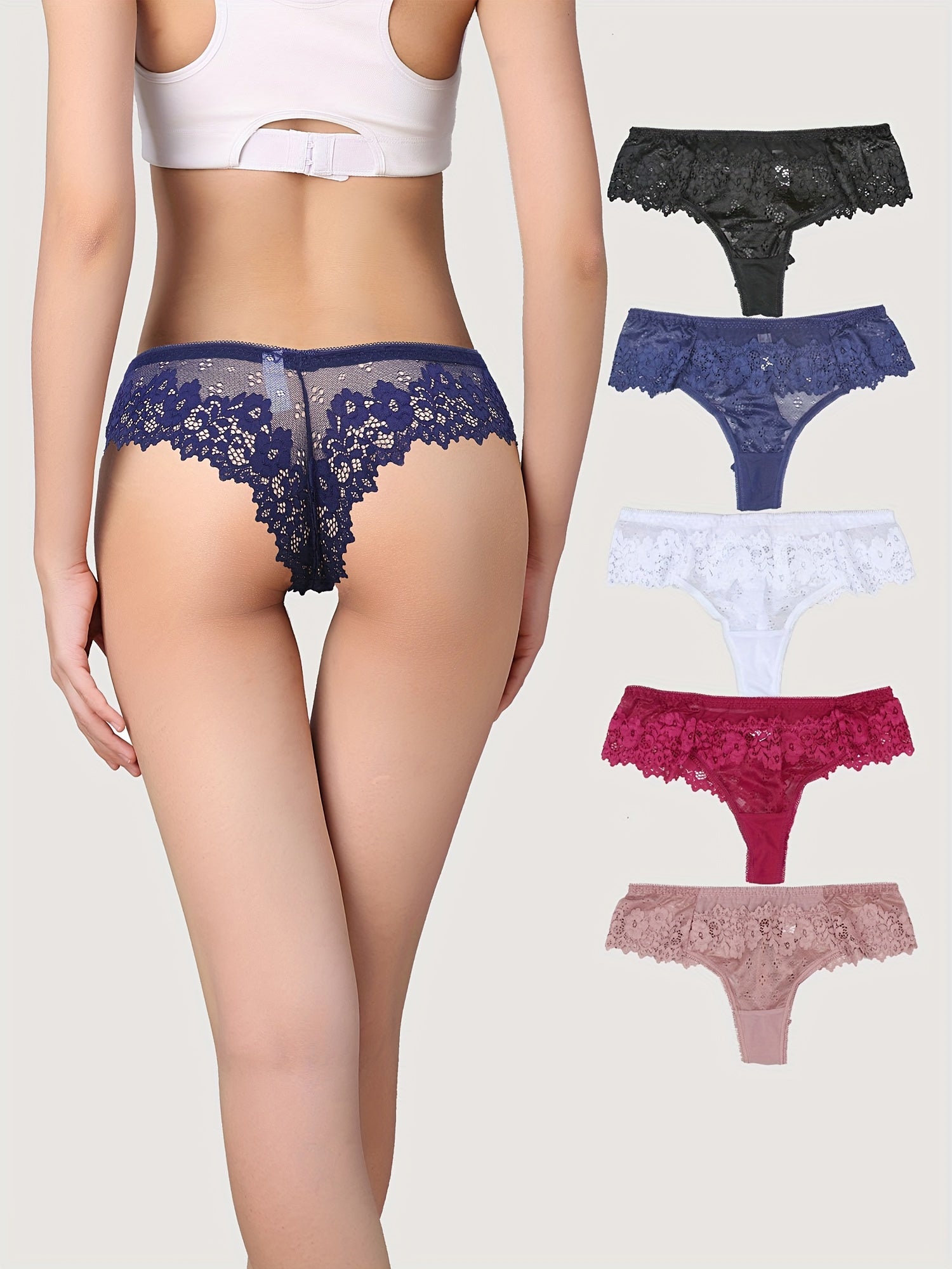 Sexy Brazilian Style Tanga Underwear Women Lace With Mesh Bikini Hipster Panty Breathable Transparent Low Waist Lingerie 5PCS/LOT