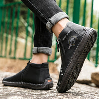 Handmade Men's Ankle Boots, Classic Stitching Outdoor Casual Zipper Shoes