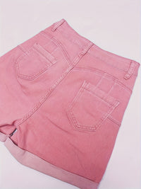 Stretchy High-Rise Denim Shorts for Women - Casual Geometric-Pattern with Roll-Up Hem, Easy Care & Summer-Ready
