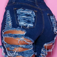 Women's high elastic ripped denim shorts