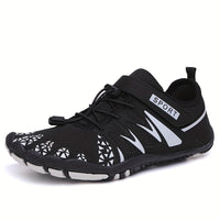 [Breathable Barefoot Water Shoes] Breathable Men's Barefoot Water Shoes - Non-Slip, Durable Striped Design - Perfect for Beach, Workout, Walking, Hiking & Running | Lace-Up Closure | Mesh Upper & Rubber Sole