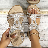 Sparkling Boho Chic Womens Flat Sandals - Elastic Ankle Strap, Slip-On, Perfect for Casual Summer Outings & Music Festivals