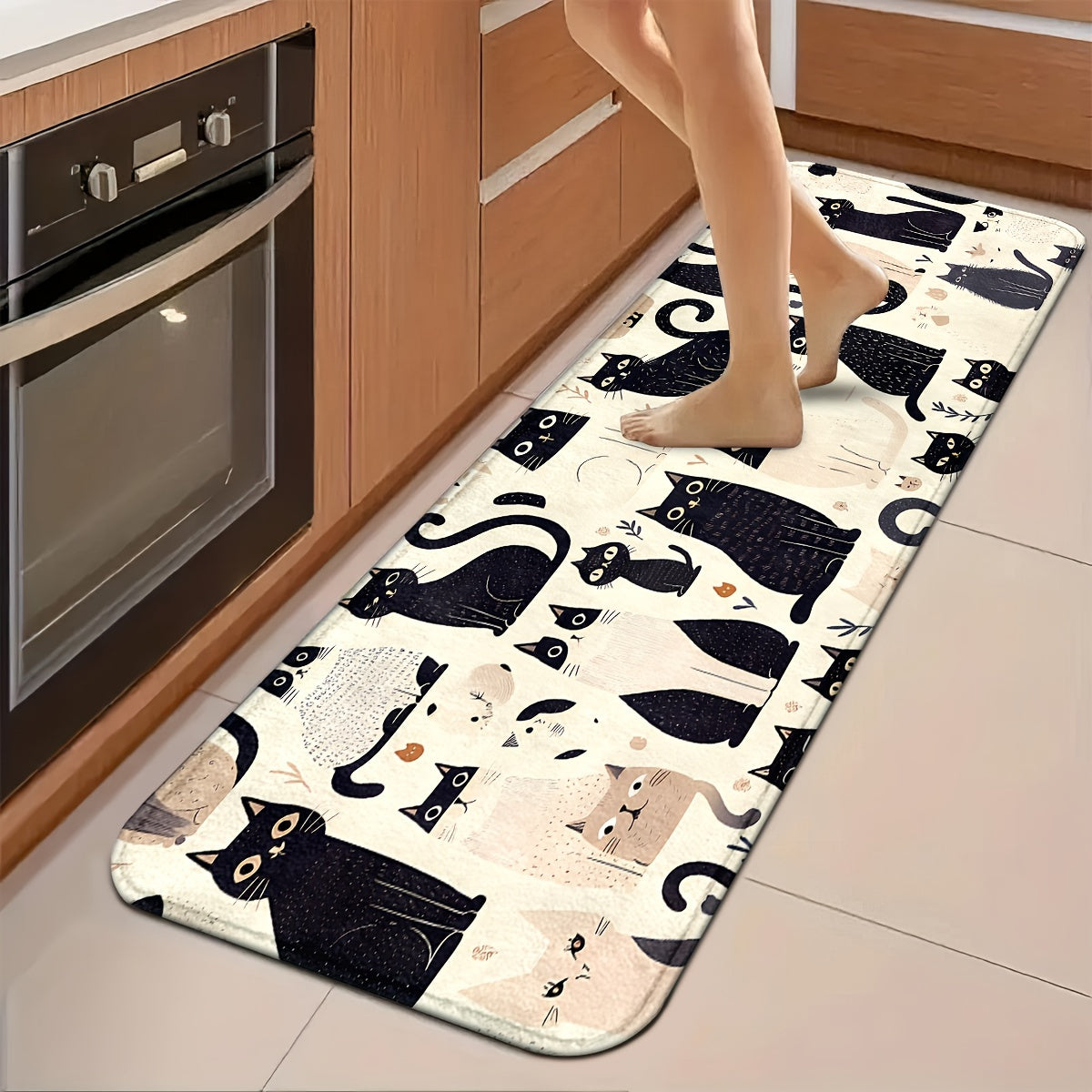 Cats Animal Kitchen Mats: Non-slip, Durable Bathroom Pads, Comfortable Standing Runner Rugs, Carpets for Kitchen, Home, Office, Sink, Laundry Room, Bathroom, Spring Decor, Available in Different Sizes