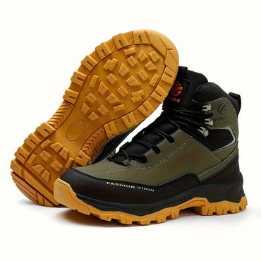 Men's High Top Color Block Steel Toe & Puncture Proof Work Boots, Comfy Non Slip Durable Rubber Sole Lace Up Shoes, Men's Footwear