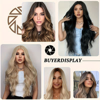 4*1 U-Part Lace Front Long Wigs For Women Middle Part Wavy Curly Wig With Dark Roots Synthetic Heat Resistant Fiber Wig For Daily Party Use (Brown With Blonde)