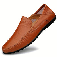 [CLOHOO, Leather Business Shoes] CLOHOO Men's Slip-On Business Casual Shoes | Breathable Second-Layer Leather Upper, Comfortable PU Lining & Rubber Sole, All-Season Versatile for Office, Travel & Vacation - Black, Refined App