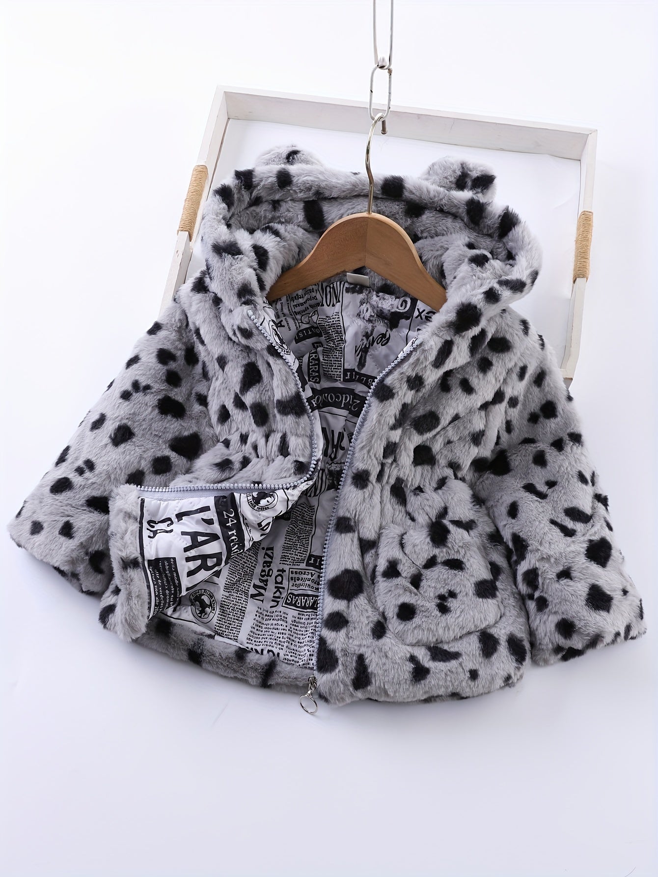 Winter Girl's Fleece Leopard Print Coat, Casual Hooded Jacket For Kids