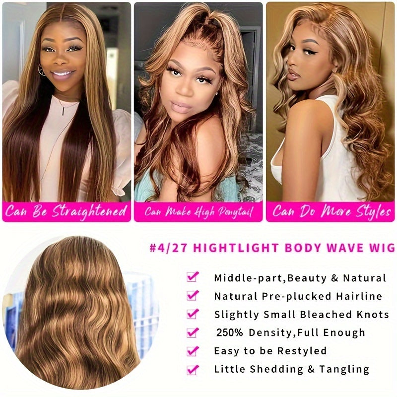 250% Density Ultra-Lush Honey Blonde Body Wave Wig - 13x6x1 T-Part Remy Human Hair with Pre-Plucked Natural Hairline & Baby Hair