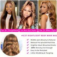 250% Density Ultra-Lush Honey Blonde Body Wave Wig - 13x6x1 T-Part Remy Human Hair with Pre-Plucked Natural Hairline & Baby Hair
