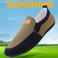 Men's Summer 2023 Canvas Slip-On Loafers - Casual & Trendy Korean Style, Versatile Black and Gray with Breathable Fabric, Non-Slip PVC Sole, Round Toe Design for Work & Leisure, Men's Footwear