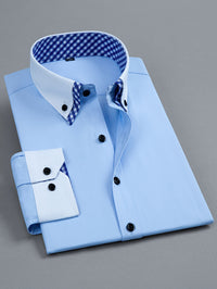 Chic Spring/Fall Men's Casual Shirt - Contrast Collar, Color Block, Long Sleeve, Easy Care, Perfect for Weekend