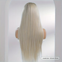 Luxurious 28-Inch Ombre Blonde to Brown Lace Front Wig - High-Quality Heat-Resistant Synthetic Fiber, Easy to Wear & Comfortable Fit for Music Festivals, Parties, Weddings, Holidays & Graduations - Natural-Looking Straight Ha