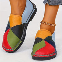 [Fashion Loafers] Soft Colorblock Women's Flat Loafers | Fashion Round Toe Slip On Faux Leather Shoes, Casual Walking Anti-skid Shoes
