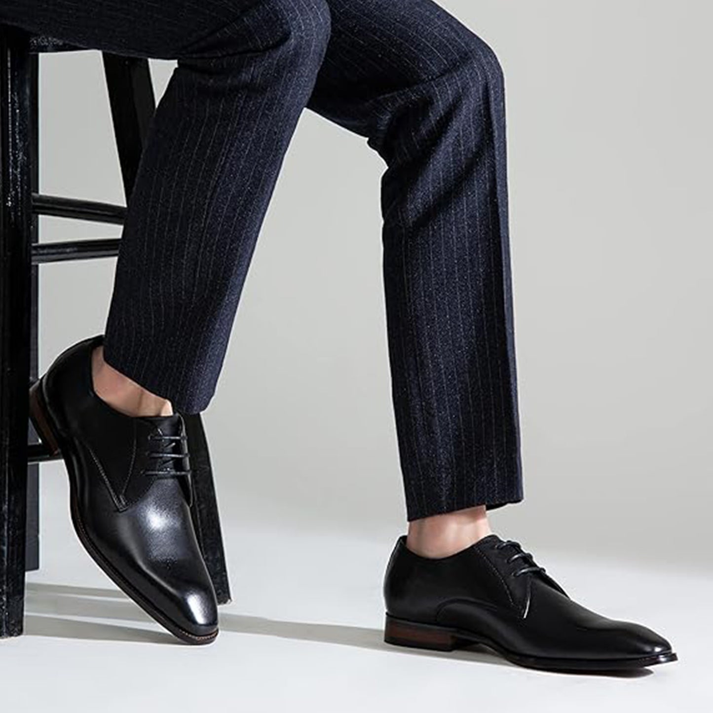 Men's Solid Colour Top Grain Leather Plain Toe Oxford Shoes, Comfy Non Slip Durable Rubber Sole Lace Up Formal Shoes, Men's Footwear