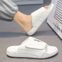 Men's Solid Color Open Toe Breathable Adjustable Hook & Loop Fastener Slippers, Comfy Non Slip Durable EVA Sole Slides, Men's Footwear