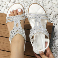 Sparkling Boho Chic Womens Flat Sandals - Elastic Ankle Strap, Slip-On, Perfect for Casual Summer Outings & Music Festivals