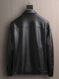Full Zip Up PU Jacket, Men's Casual Windbreaker Jacket Faux Leather Coat Lapel Coat For Spring Autumn