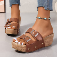Comfy Women's Wedge Sandals with Non-Slip Double Buckle Straps and Open Toe