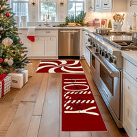 2pcs Christmas Candy Cane Kitchen Mats Set - Anti-Slip, Machine Washable, Festive Holiday Decor for Home & Dining Room (16"x24", 16"x47")