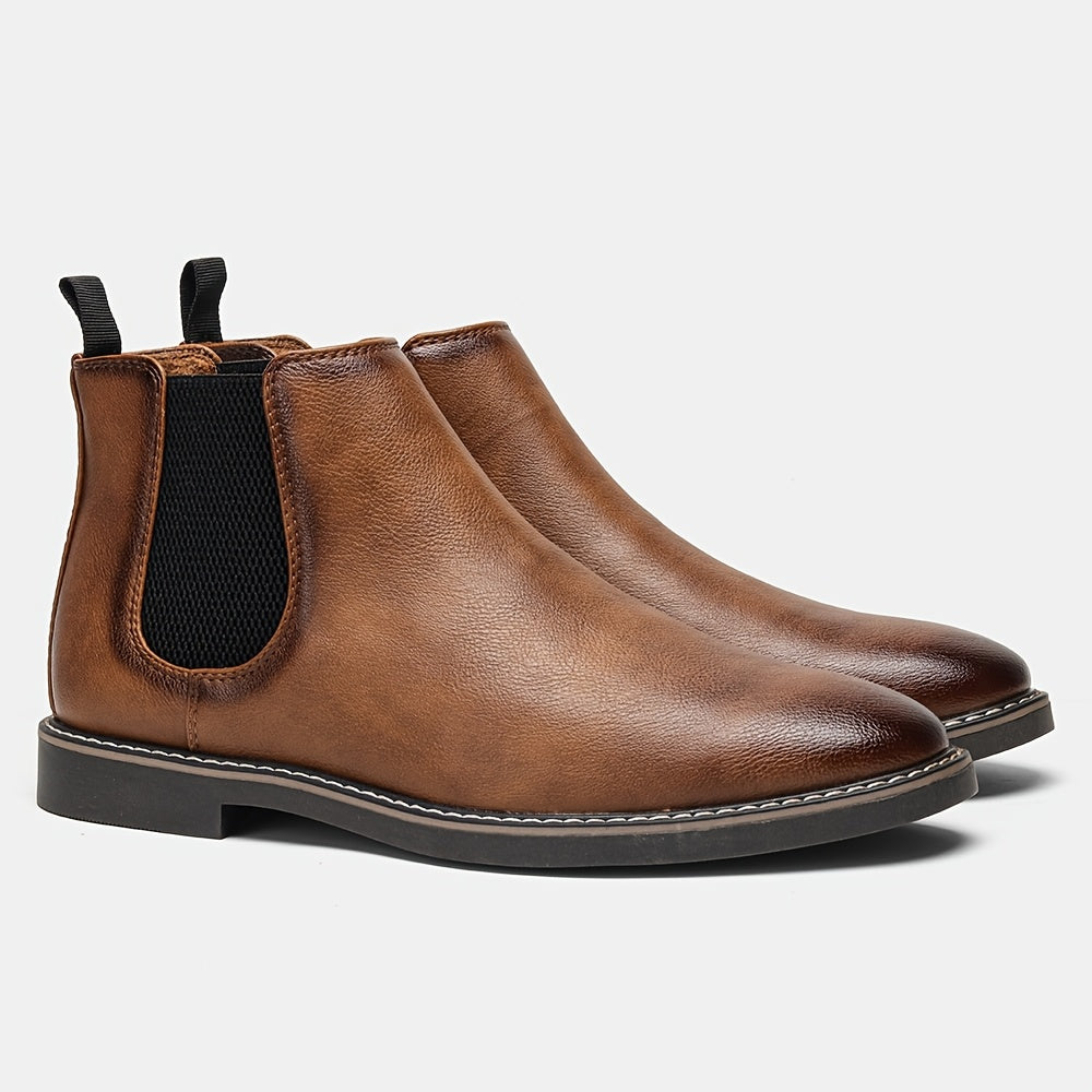 Men'S Chelsea Ankle Boots - Size 40-46, Brown Faux Cover with Black Elastic Band, Pointed Toe, TPR Sole, Ideal for Casual Wear and Vacation