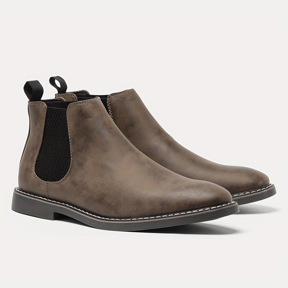Men'S Chelsea Ankle Boots - Size 40-46, Brown Faux Cover with Black Elastic Band, Pointed Toe, TPR Sole, Ideal for Casual Wear and Vacation