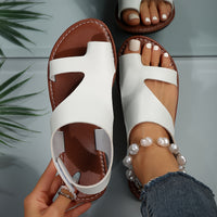 Stylish Comfort: Breathable Faux Leather Flat Sandals with Secure Toe-Strap, Hook Closure