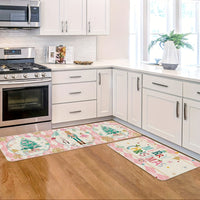 2pcs Diamond Plaid Nutcracker Merry Christmas Kitchen Mats Footprints, Winter Decor Low-Profile Kitchen Rugs For Floor - 17x29 And 17x47 Inch