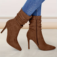 Women's Mid-Calf Boots, Plain Fashionable Boots with Zipper for Comfort and Casual Wear, Round Toe in the Middle of Calf