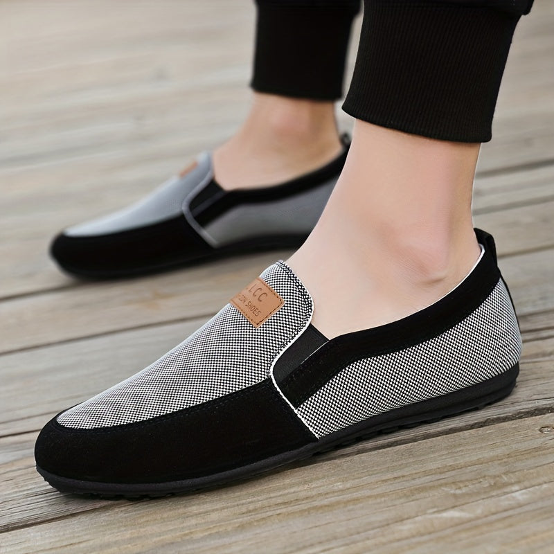 Men's Summer 2023 Canvas Slip-On Loafers - Casual & Trendy Korean Style, Versatile Black and Gray with Breathable Fabric, Non-Slip PVC Sole, Round Toe Design for Work & Leisure, Men's Footwear
